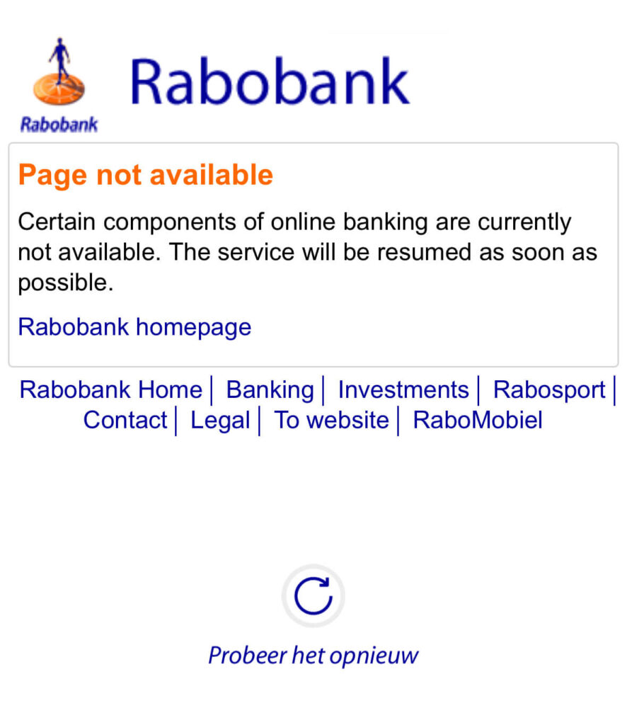 Rabobank mobiel bankieren storing - 12 december 2023